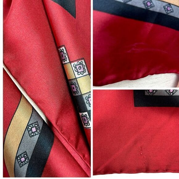 Red Silk Square Scarf by Golden Camel Hand Printed Hand Rolled - Picture 12 of 12